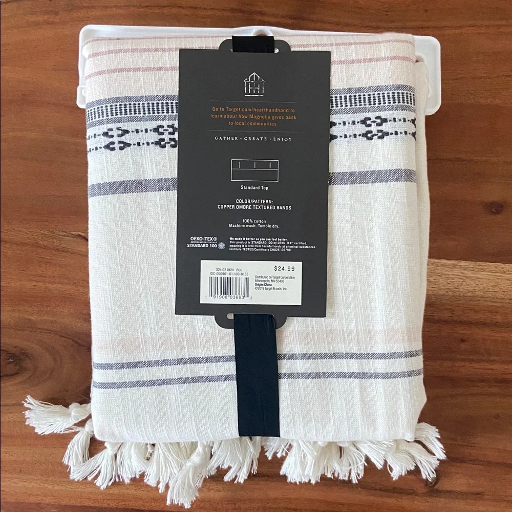 Hearth & Hand cream & mauve shower curtain fringe 72 x 72 inch bathroom decor